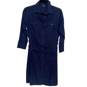Brooks Brothers Shirt Dress Womens Size 8 Belted Navy Nautical Coastal Utility